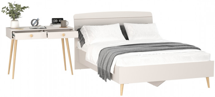 Афина Спальня Кровать 1400 + Стол, кашемир серый