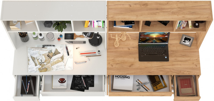 Стол компьютерный Комфорт 12.77F + Стол компьютерный Комфорт 12.77F, цвет белый шагрень/дуб крафт золотой, ШхГхВ 200х49,8х147 см., универс. сборка