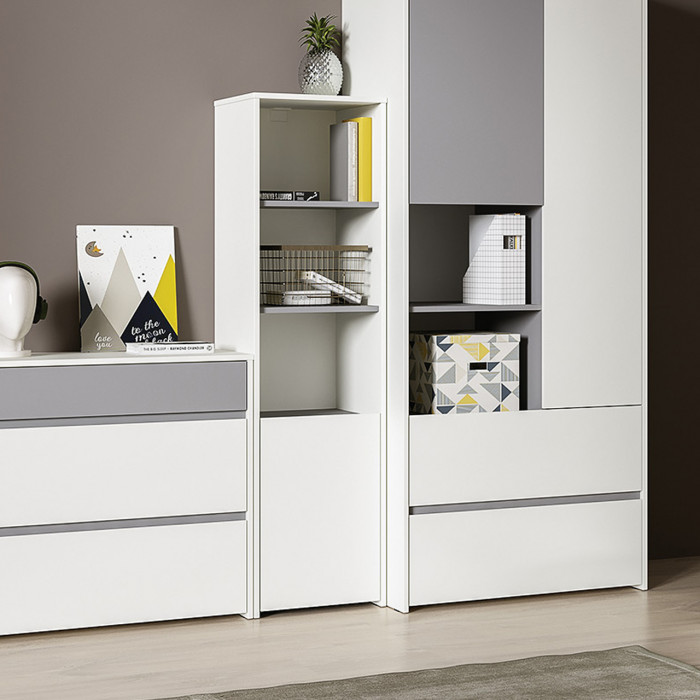 Торонто 13.13 Шкаф комбинированный, цвет белый шагрень/стальной серый, ШхГхВ 40х40,3х149,7 см., универсальная сборка