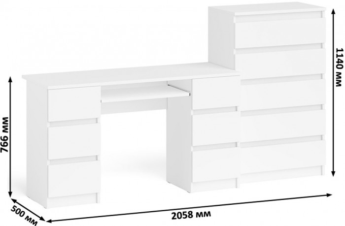 Мори компьютерный стол МС-2 + Комод МК700.5, белый