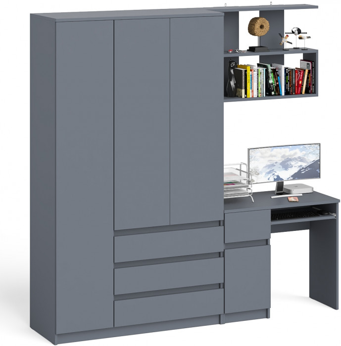 Мори Стол компьютерный МС-1 левый + Шкаф МШ1200.1 + Полка 900, цвет графит, ШхГхВ 210,4х50,4х209,6 см., НЕ универсальная сборка