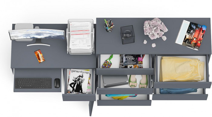 Мори Стол компьютерный МС-1 правый + Комод МК1200.8, цвет графит, ШхГхВ 210,4х50х94 см., выдвижной ящик справа, НЕ универсальная сборка