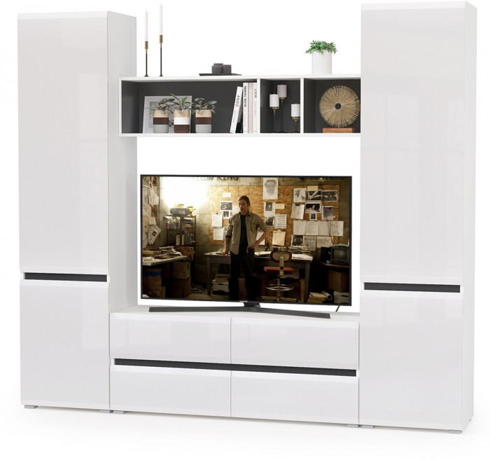 Сидней Комплектация № 006, корпус белый/чёрный/фасады МДФ белый глянец