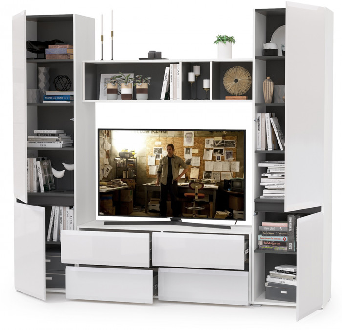 Сидней Комплектация № 006, корпус белый/чёрный/фасады МДФ белый глянец