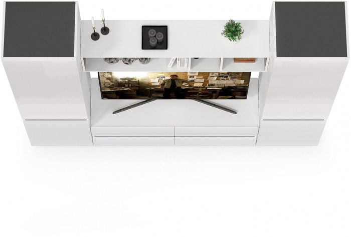 Сидней Комплектация № 006, корпус белый/чёрный/фасады МДФ белый глянец