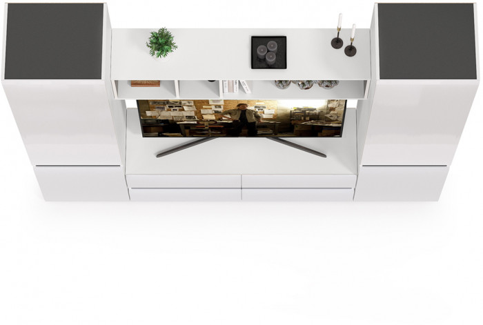 Сидней Комплектация № 006, корпус белый/чёрный/фасады МДФ белый глянец