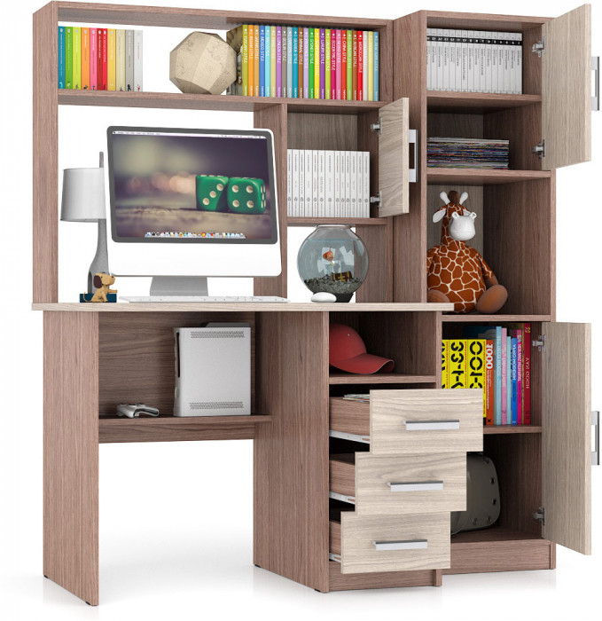 компьютерный стол С-МД-СК9+Пенал С-МД-СК9П, ясень шимо светлый/ясень шимо тёмный