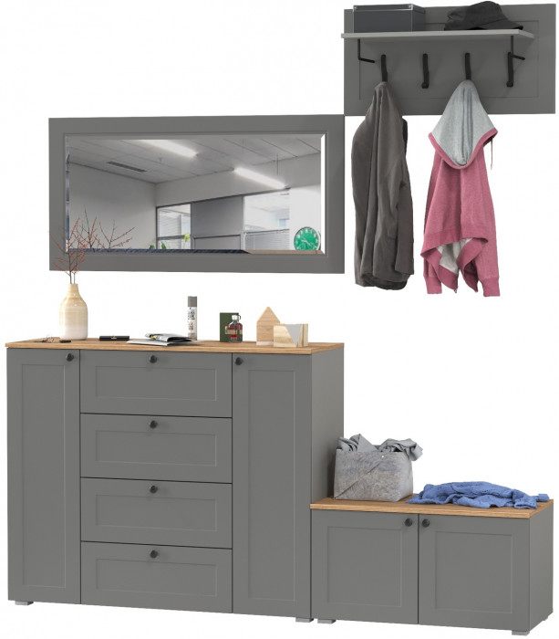 Остин Прихожая 50, цвет серый графит/дуб крафт золотой, ШхГхВ 200х54,3х210 см., универсальная сборка