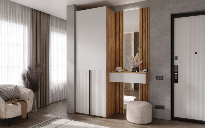 Тумба с зеркалом и шкафом 2-х ств Марвэл, Крафт золотой/Браш вайт