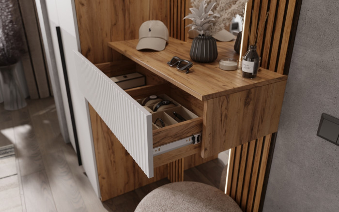 Тумба с зеркалом и шкафом 2-х ств Марвэл, Крафт золотой/Браш вайт