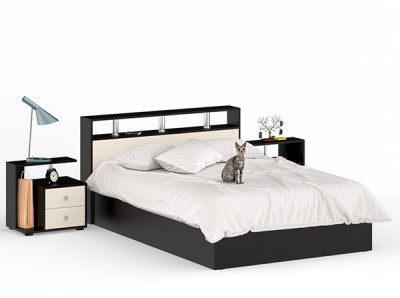 Камелия Кровать 1400 + две тумбы, венге/дуб лоредо