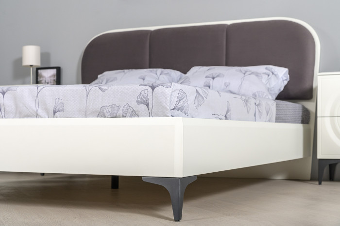 Валенсия Спальня № 42, цвет ЛДСП белый шагрень/МДФ белый шагрень/ткань велутто 19, ортопед есть, сп. м. 1600х2000 мм., б/м