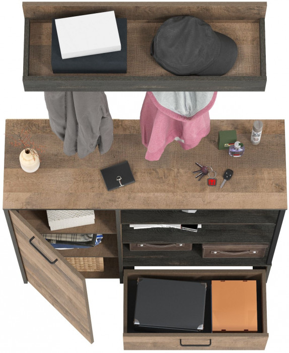 Трувор 13.307.01 Комод + 15.04 Вешалка, цвет дуб гранж песочный/интра, ШхГхВ 109х36,9х195 см., универсальная сборка