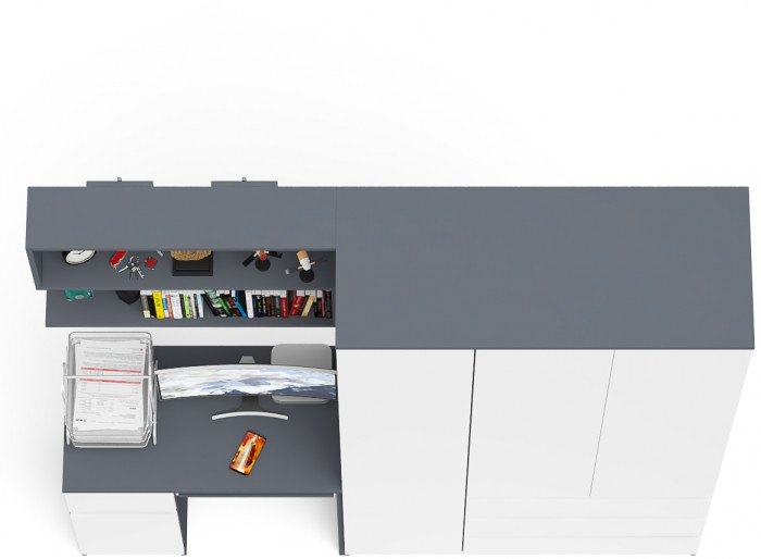 Мори Стол компьютерный МС-1 левый + Шкаф МШ1200.1 + Полка 900, цвет графит/белый, ШхГхВ 210,4х50,4х209,6 см., НЕ универсальная сборка