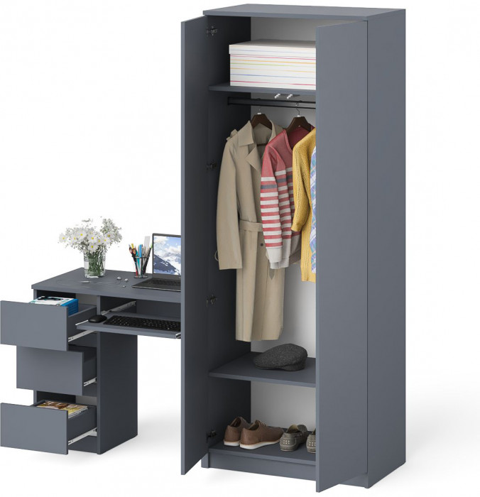 Мори компьютерный стол МС-6 левый + Шкаф МШ800.1, графит