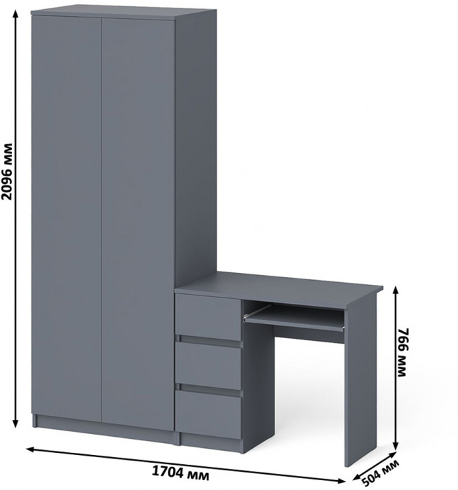 Мори компьютерный стол МС-6 левый + Шкаф МШ800.1, графит