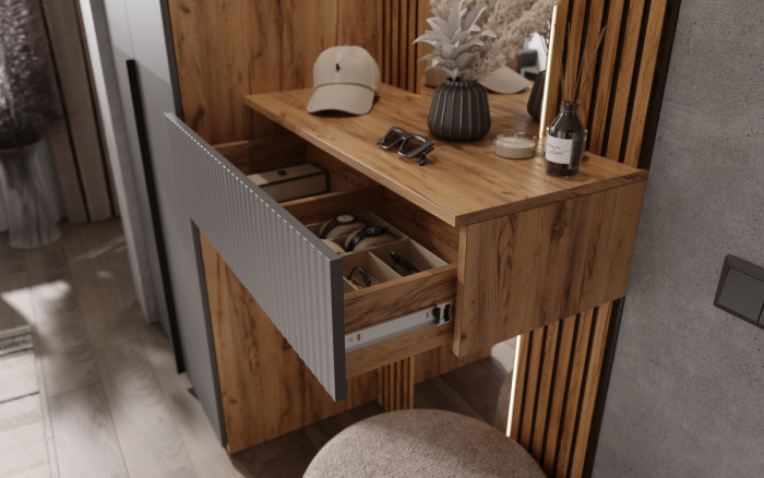 Тумба с зеркалом и шкафом 2-х ств Марвэл, Крафт золотой/Браш графит