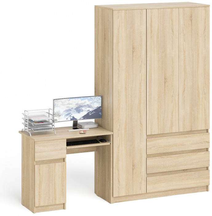 Мори Стол компьютерный МС-1 левый + Шкаф МШ1200.1, цвет дуб сонома, ШхГхВ 210,4х50,4х209,6 см., выдвижной ящик слева, НЕ универсальная сборка