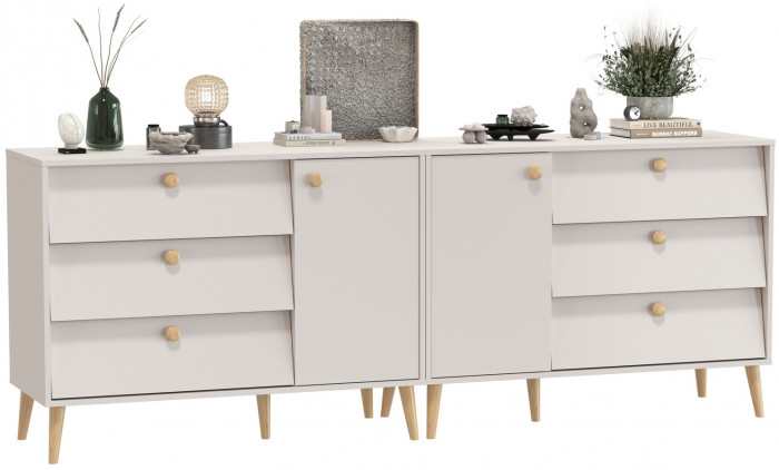 Афина Спальня Комод с дверкой и тремя ящиками х 2, цвет кашемир серый, ШхГхВ 2х110х45,3х83 см., универсальная сборка