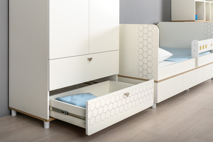 Эйп 11.40 Кровать + 13.334 Шкаф, цвет белый/дуб белый, сп. м. 800х1600 мм., б/м, основание есть, макс. нагрузка 80 кг., рек. выс. матр. 120 мм.