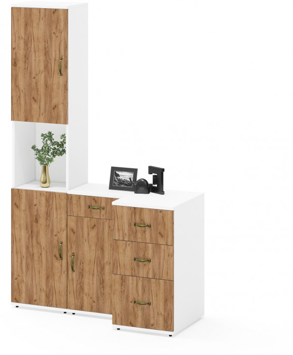 Лидер-8 Пенал + Тумба МД 3.15 + Тумба МД 3.16, белый шагрень/крафт золото