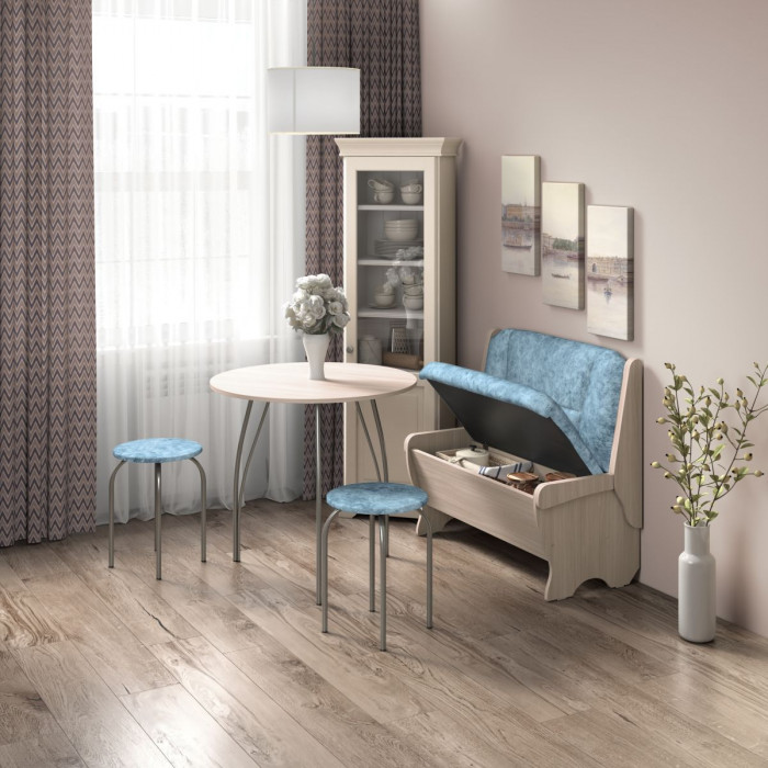 Кухонный набор Лотос скамья 950 - стол - табурет / ясень светлый/лагуна