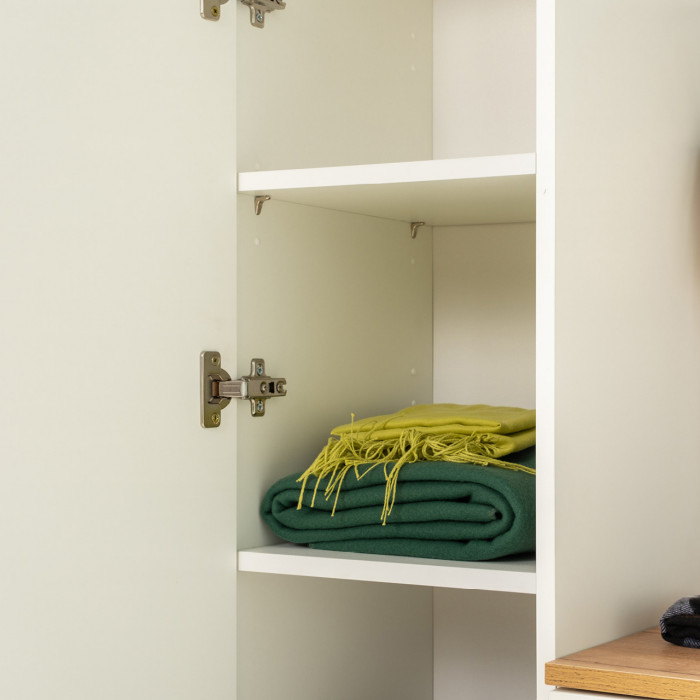 Октава Прихожая 16, цвет белый шагрень/дуб крафт золотой/фасады МДФ белый шагрень, ШхГхВ 97,1х35,4х197,6 см., универсальная сборка