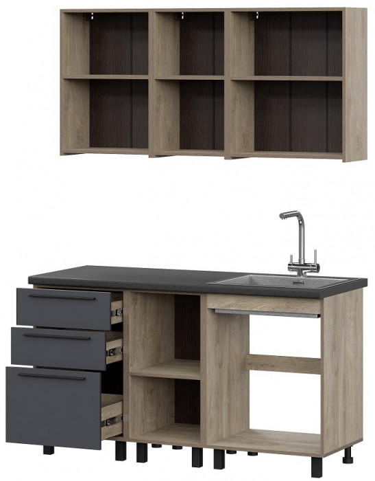 Кухня Этна 1.5 м. Комплект 1, софт графит