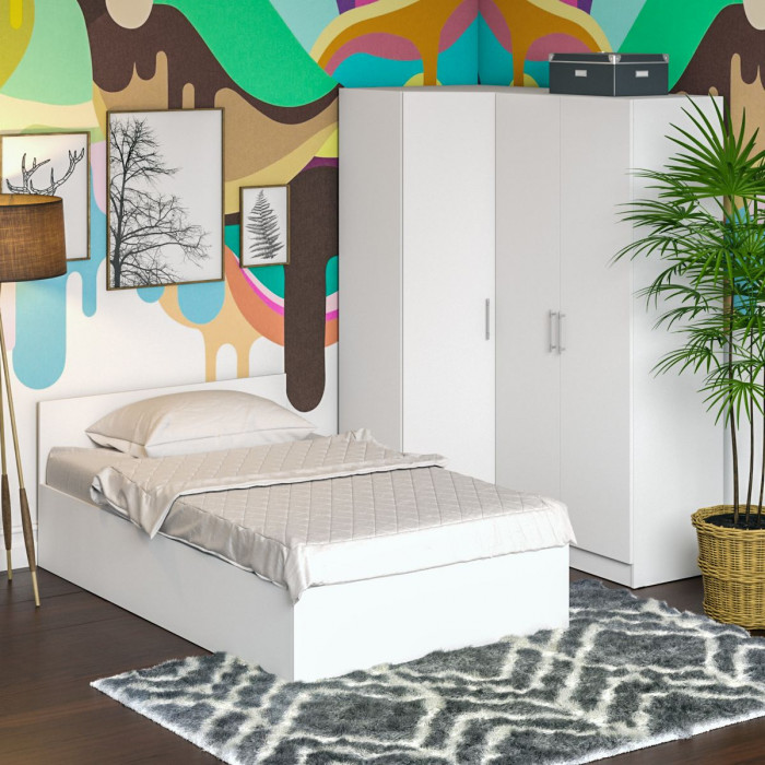 Спальня Стандарт 2-1200, цвет белый, ШхГхВ 123,5х203,5х70 + 171,2х81,2х200 см., сп.м. 1200х2000 мм., без матраса, основание есть