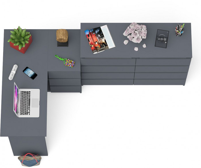 Мори компьютерный стол МС-16 правый + Комод МК1200.8, графит