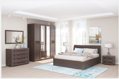 Модульная спальня Кэт-4 (композиция 1) (Венге / Caiman коричневый)