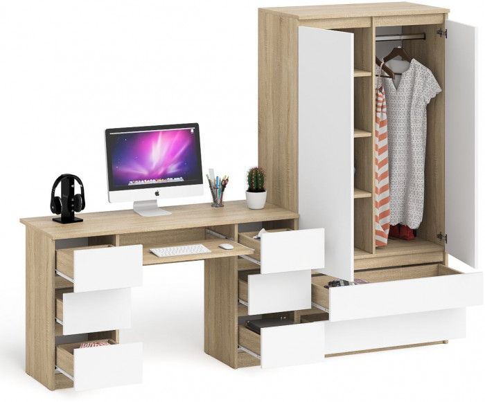Мори Стол компьютерный МС-2 + Шкаф МШ900.1, цвет дуб сонома/белый, ШхГхВ 225,8х50,4х179,6 см., универсальная сборка