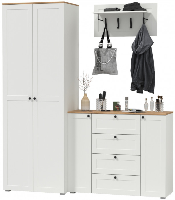 Остин Прихожая 15, белый шагрень/дуб крафт золотой