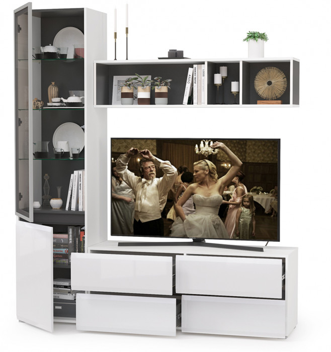 Сидней Комплектация № 008, корпус: белый/чёрный/фасады: МДФ белый глянец