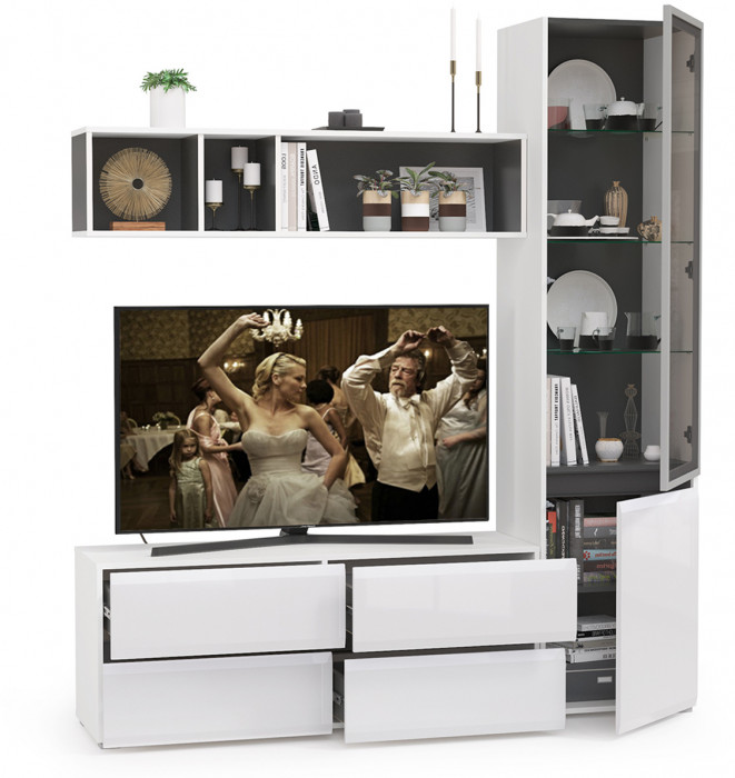 Сидней Комплектация № 008, корпус: белый/чёрный/фасады: МДФ белый глянец