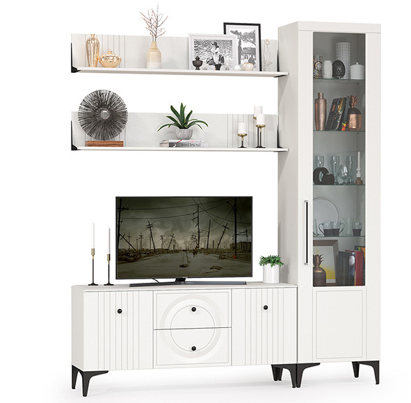 Валенсия Гостиная № 056, ЛДСП белый шагрень/МДФ белый шагрень