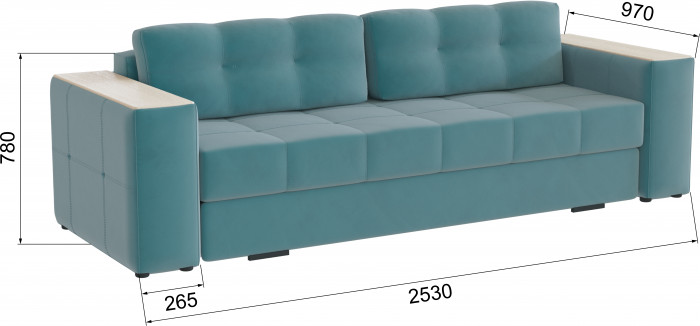 Диван раскладной Нави, бирюза/мдф клен кремовый