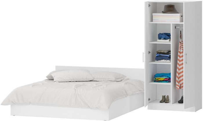 Кровать 1800 + Шкаф 2-х створчатый Стандарт, белый