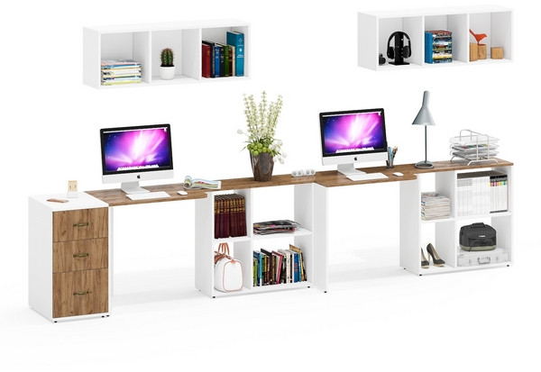 Лидер-8 Стол + Полка + Стол + Полка + Тумба МД 3.16, белый шагрень/крафт золото