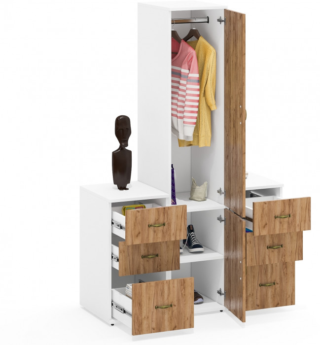 Лидер-8 Пенал МД 23Б + Тумба МД 3.16 + Тумба МД 3.16, белый шагрень/крафт золото