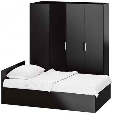 Спальня Стандарт 2-1200, цвет венге, ШхГхВ 123,5х203,5х70 + 171,2х81,2х200 см., сп.м. 1200х2000 мм., без матраса, основание есть