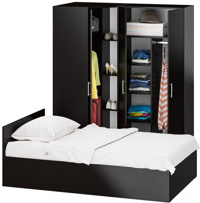 Спальня Стандарт 2-1200, цвет венге, ШхГхВ 123,5х203,5х70 + 171,2х81,2х200 см., сп.м. 1200х2000 мм., без матраса, основание есть