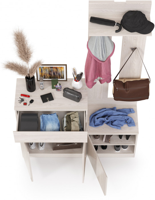 КР100 Ника прихожая № 20, цвет ясень анкор светлый, ШхГхВ 125,8х38,1х207,9 см., универсальная сборка