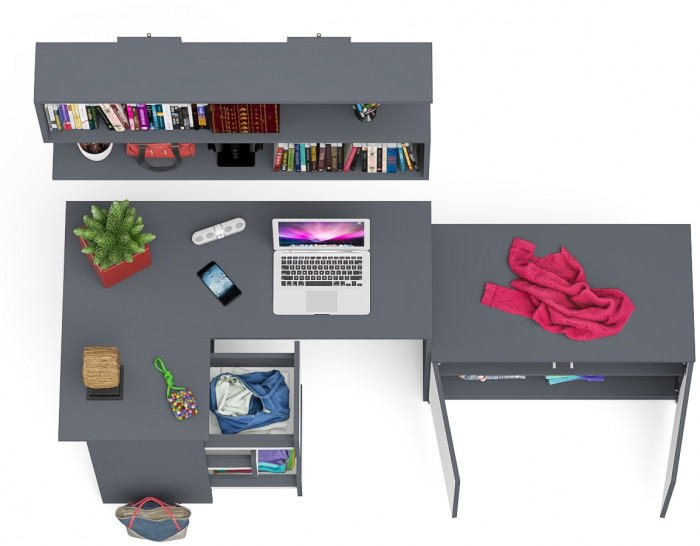 Мори компьютерный стол МС-16 левый + Тумба МА900.1 + Полка 1200, графит/белый