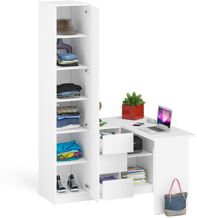 Мори Стол компьютерный МС-16 левый + Пенал МШ400.1, цвет белый, ШхГхВ 164,8х84,9х209,6 см., выдвижные ящики слева, НЕ универсальная сборка