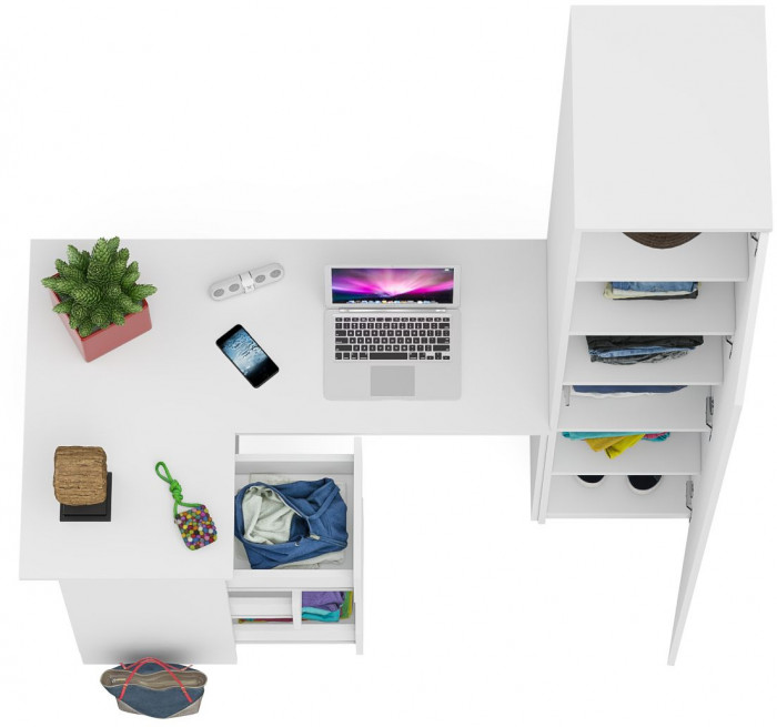 Мори Стол компьютерный МС-16 левый + Пенал МШ400.1, цвет белый, ШхГхВ 164,8х84,9х209,6 см., выдвижные ящики слева, НЕ универсальная сборка