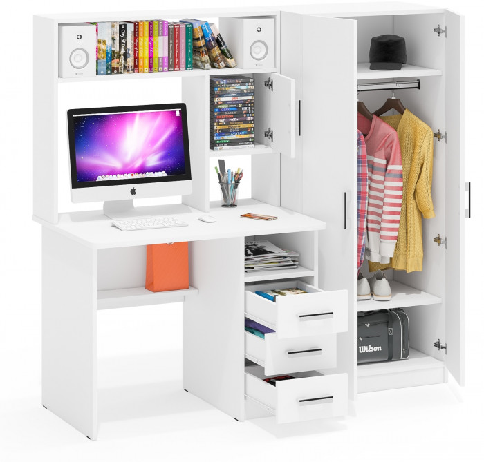 компьютерный стол С-МД-СК9+Шкаф С-МД-СК9Ш, белый шагрень
