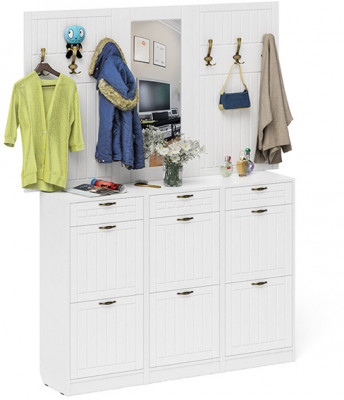 Прихожая П-6 Компоновка № 06, цвет белая шагрень/фасады МДФ белое дерево фрезеровка прованс, ШхГхВ 170х35х200 см., универсальная сборка