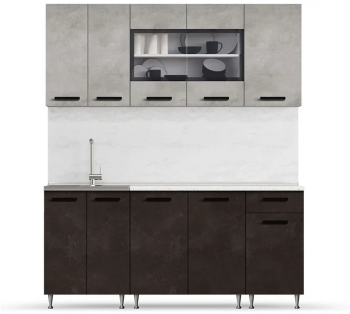 ЛДСП Кухня Рио NEW 1,8м бетон светлый/бетон темный