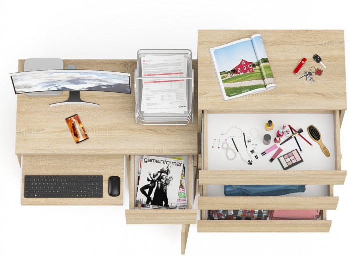 Мори Стол компьютерный МС-1 правый + Комод МК700.5, цвет дуб сонома, ШхГхВ 160,4х50х114 см., выдвижной ящик справа, НЕ универсальная сборка